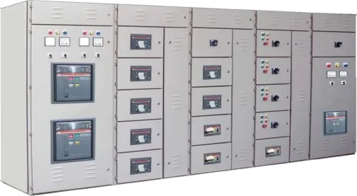 Multi-feeder LV control panel with breaker compartments and metering on the front doors